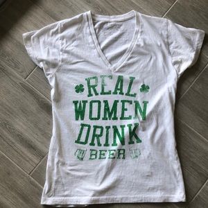 White and green "Real Women Drink Beer" tee